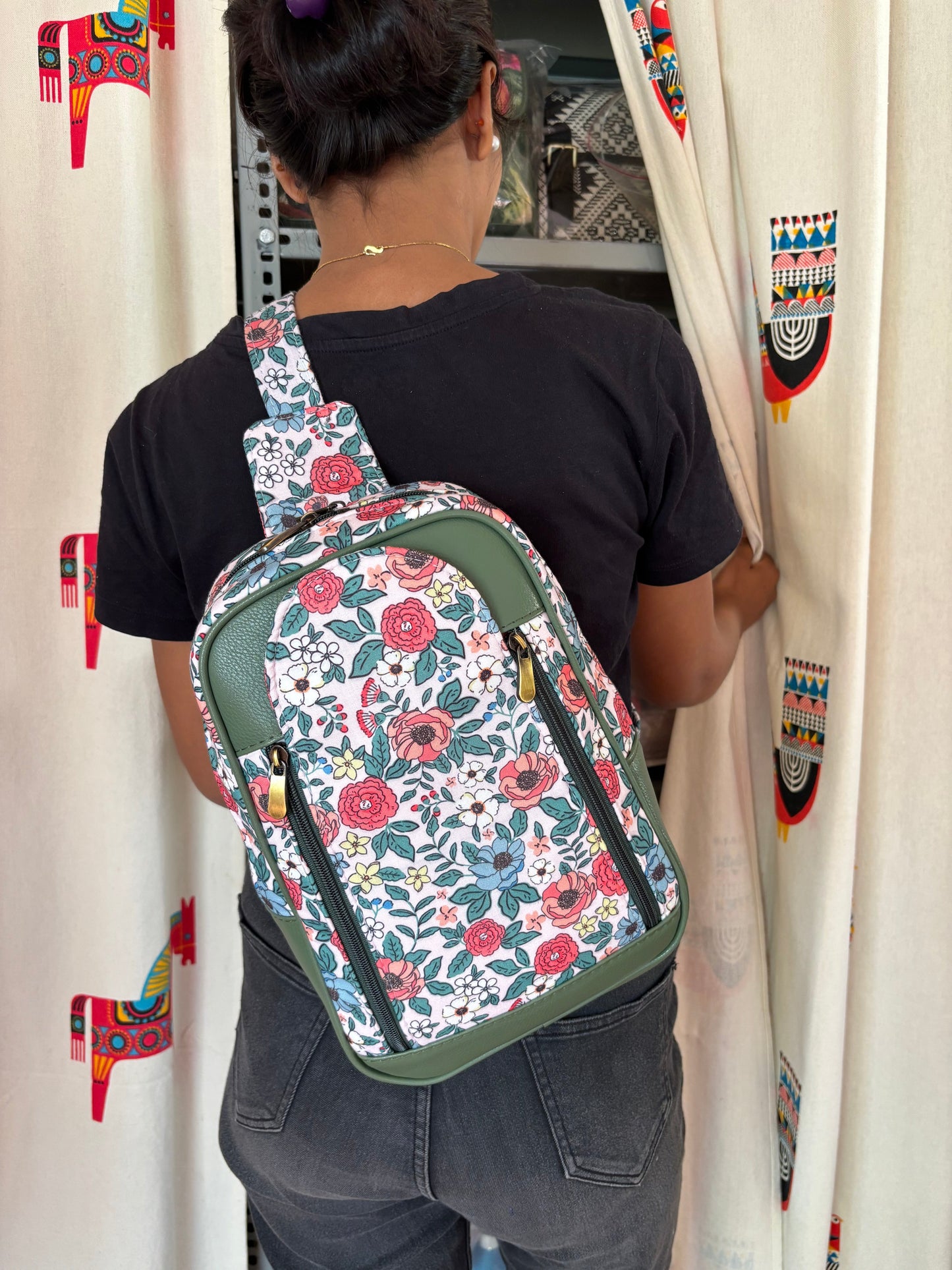 Floral Charm Chest & Back Handcrafted Backpack