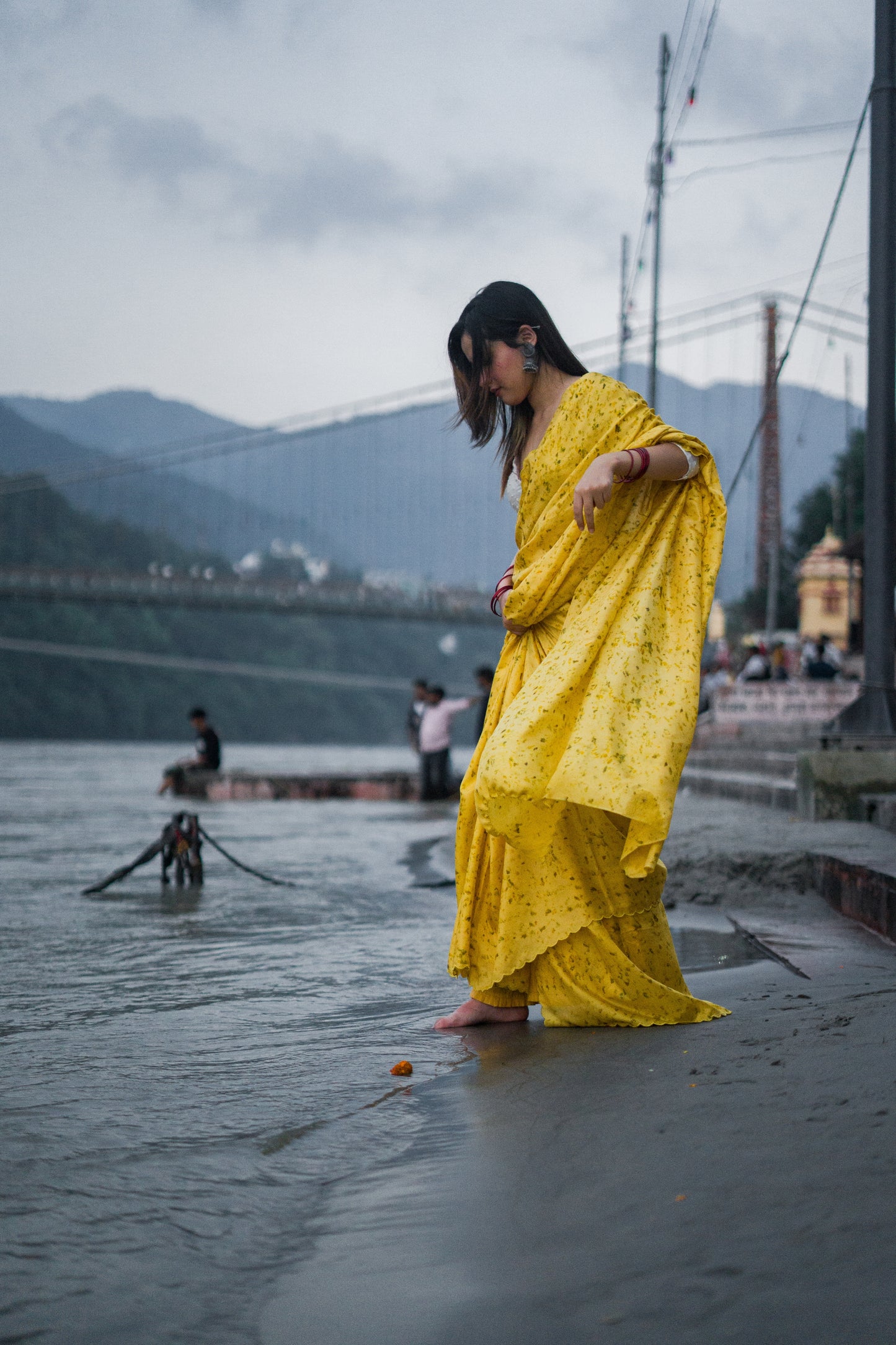 Natural Flower Dyed Genda Habutai Silk Saree