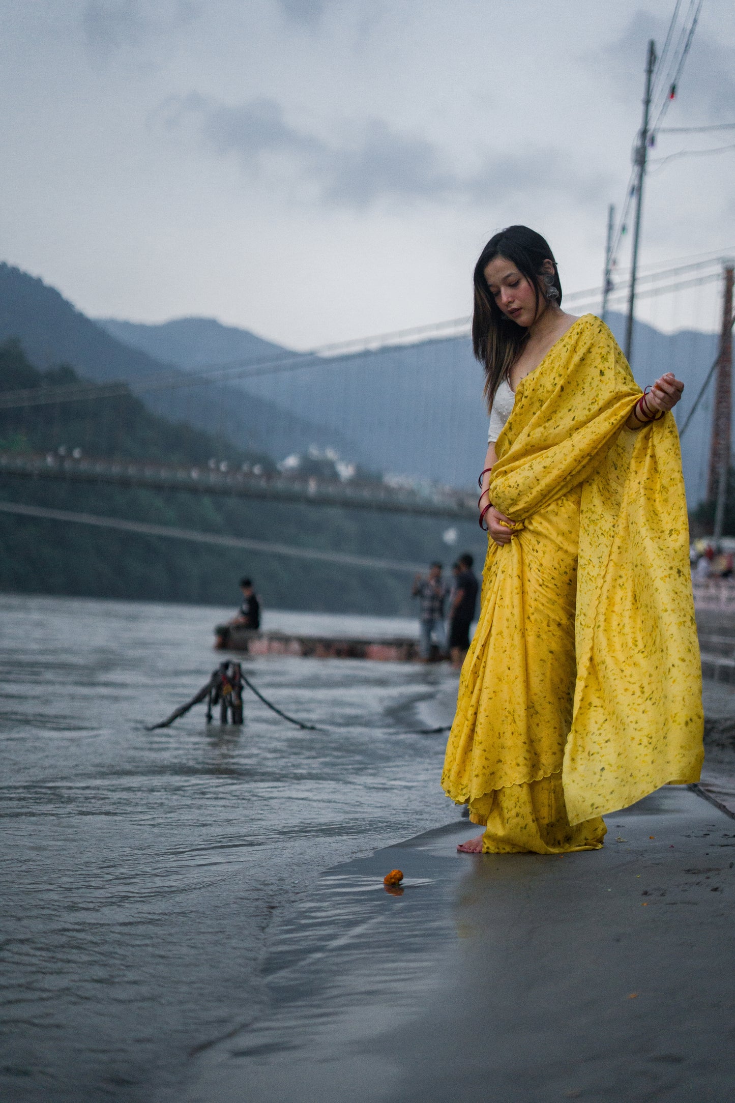 Natural Flower Dyed Genda Habutai Silk Saree