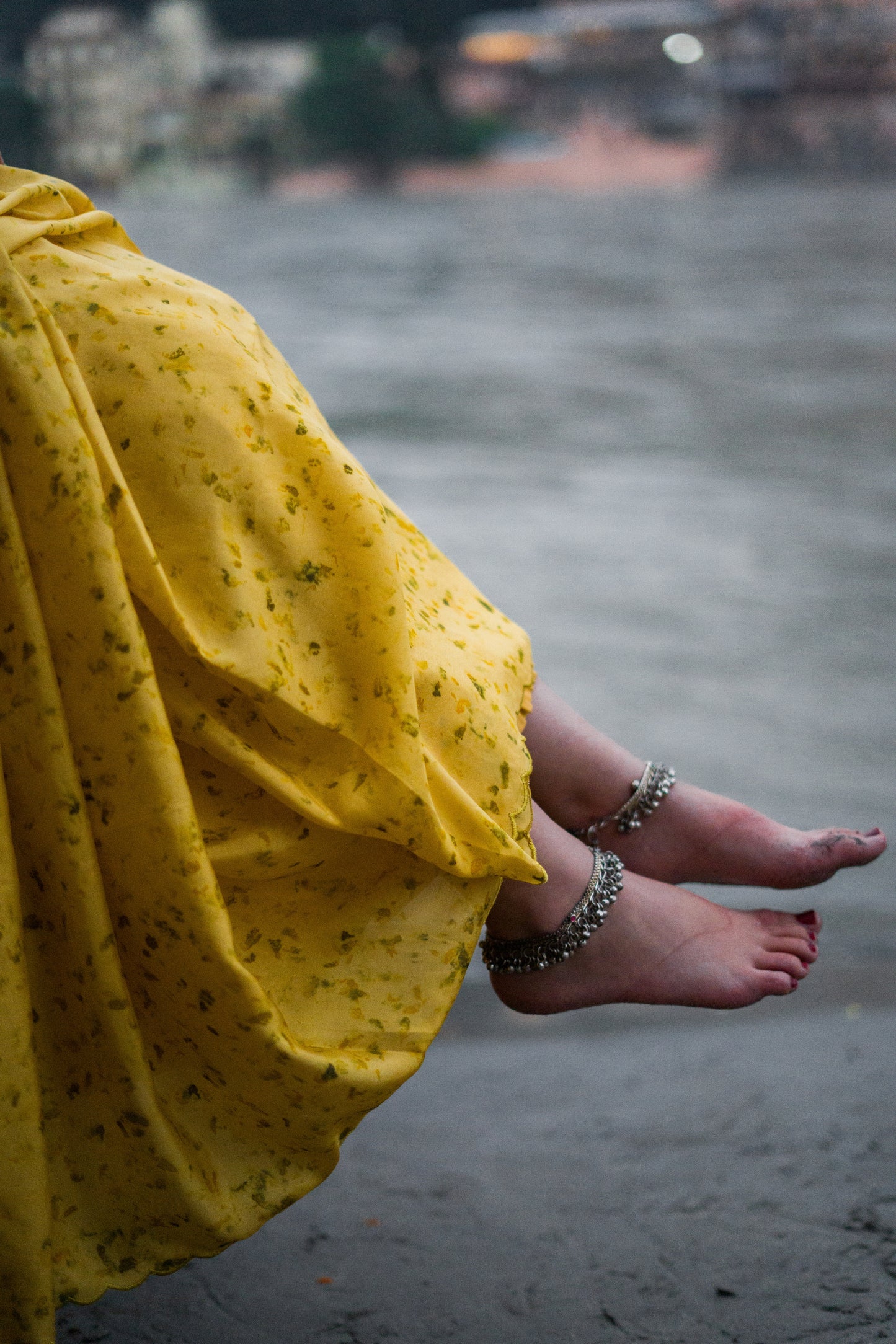 Natural Flower Dyed Genda Habutai Silk Saree