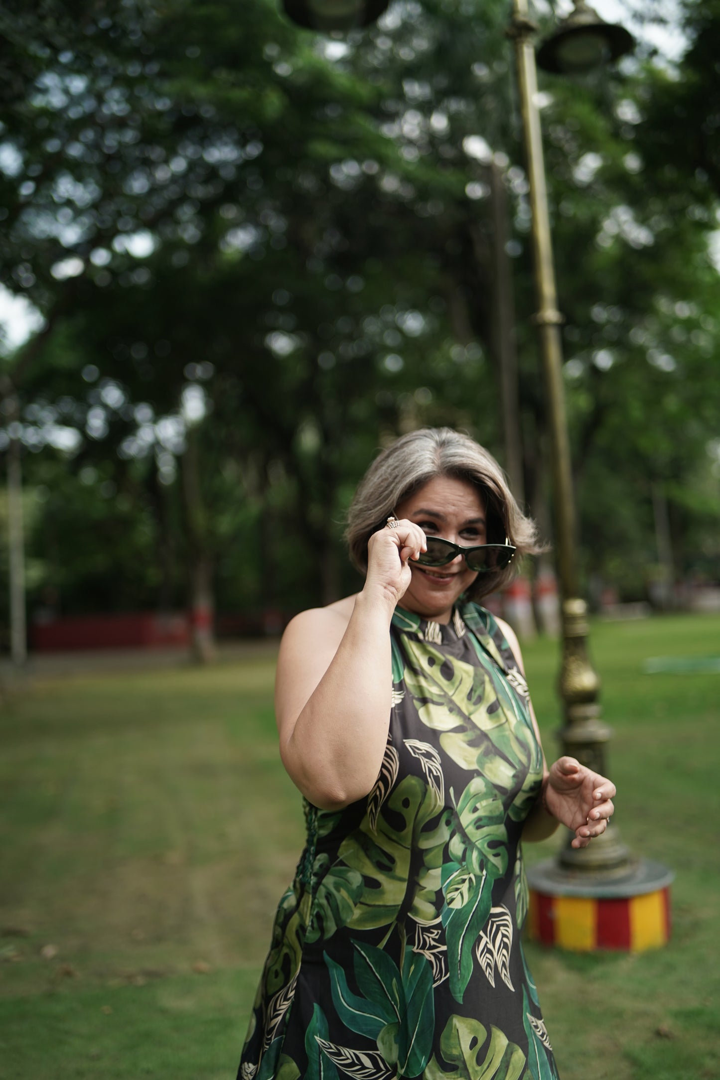Black & Green Muslin Tropical Halter Dress