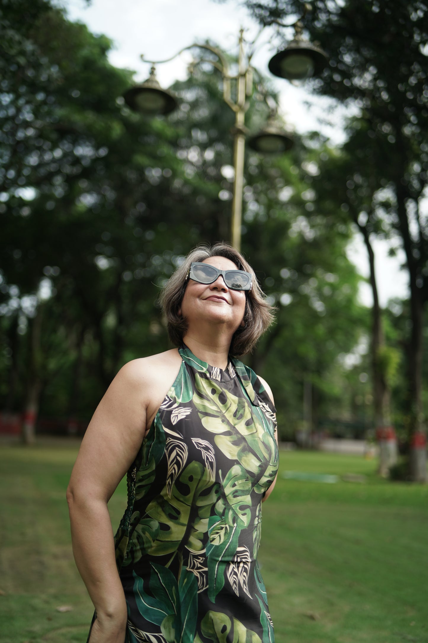 Black & Green Muslin Tropical Halter Dress