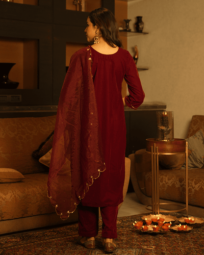 Ruby Red Velvet Suit Set