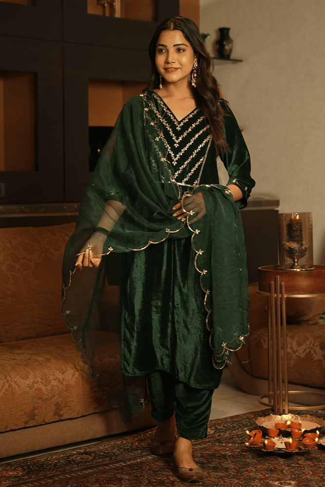 Emerald Green Velvet Suit Set