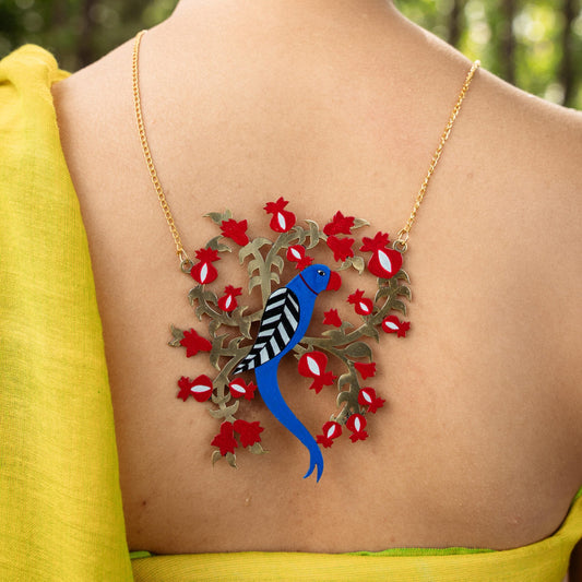 Anar Aur Tota Handpainted Brass Necklace