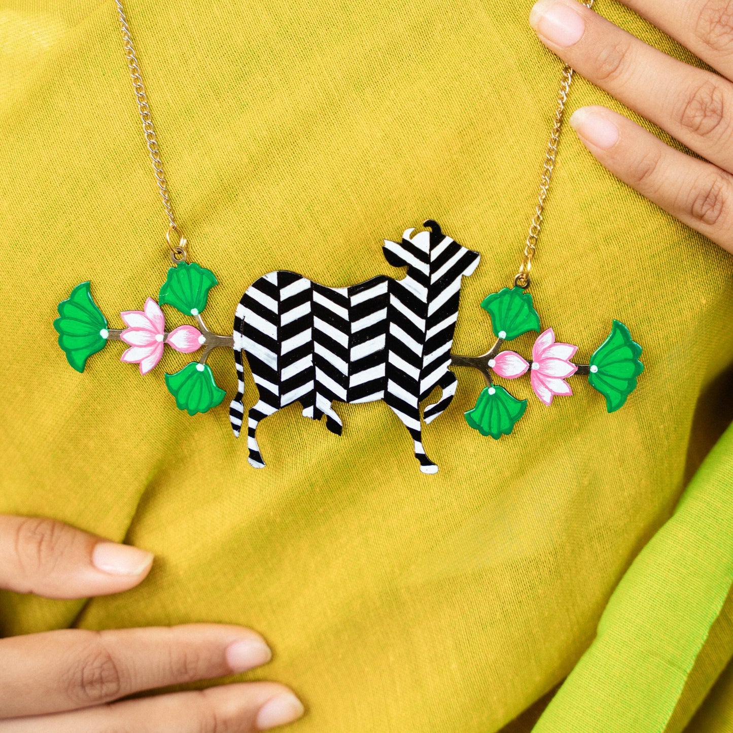 Chevron Pichwai Handpainted Brass Necklace