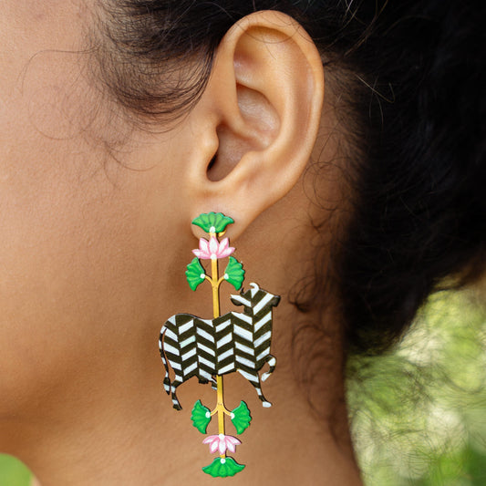 Chevron Pichwai Brass Earrings