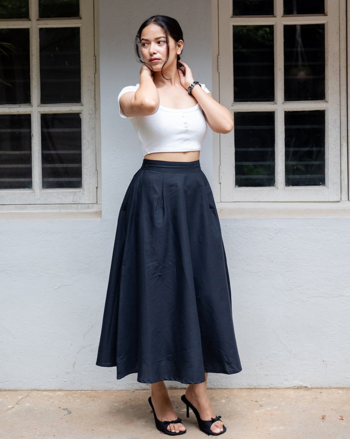 Effortless Skirt Elegance XL Linen Black