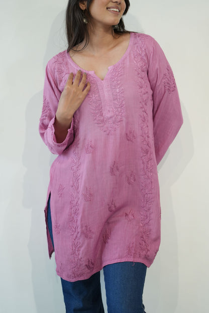 Ira Chikankari Linen Short Kurta