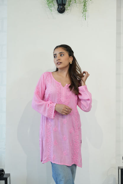 Ira Chikankari Linen Short Kurta