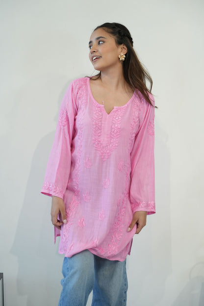 Ira Chikankari Linen Short Kurta