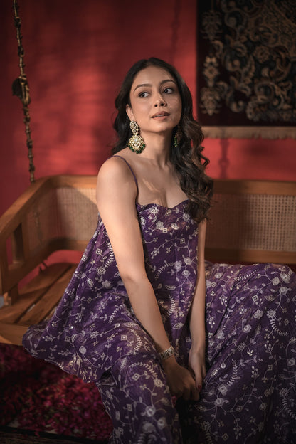 Basanti Purple Thread Work Palazzo Set