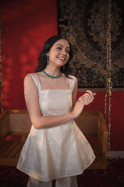 Aisha White Kurti & Bell Bottom Set