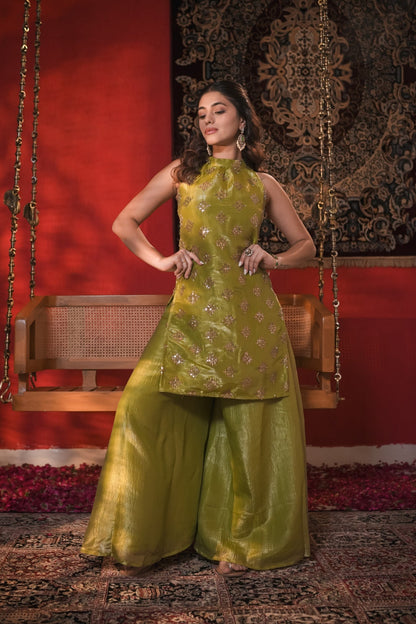 Naina Green Hand Work Suit Set