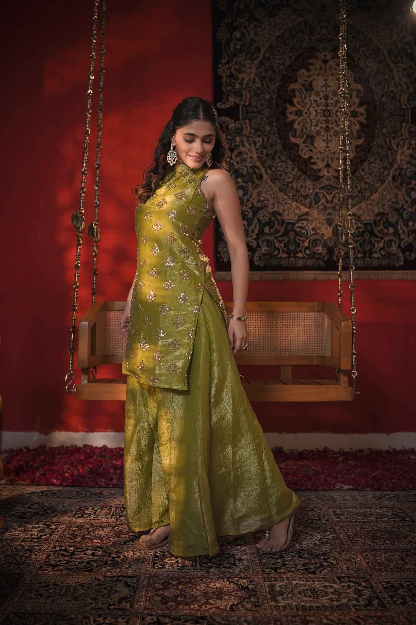 Naina Green Hand Work Suit Set