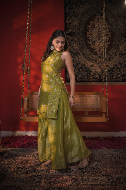 Naina Green Hand Work Suit Set