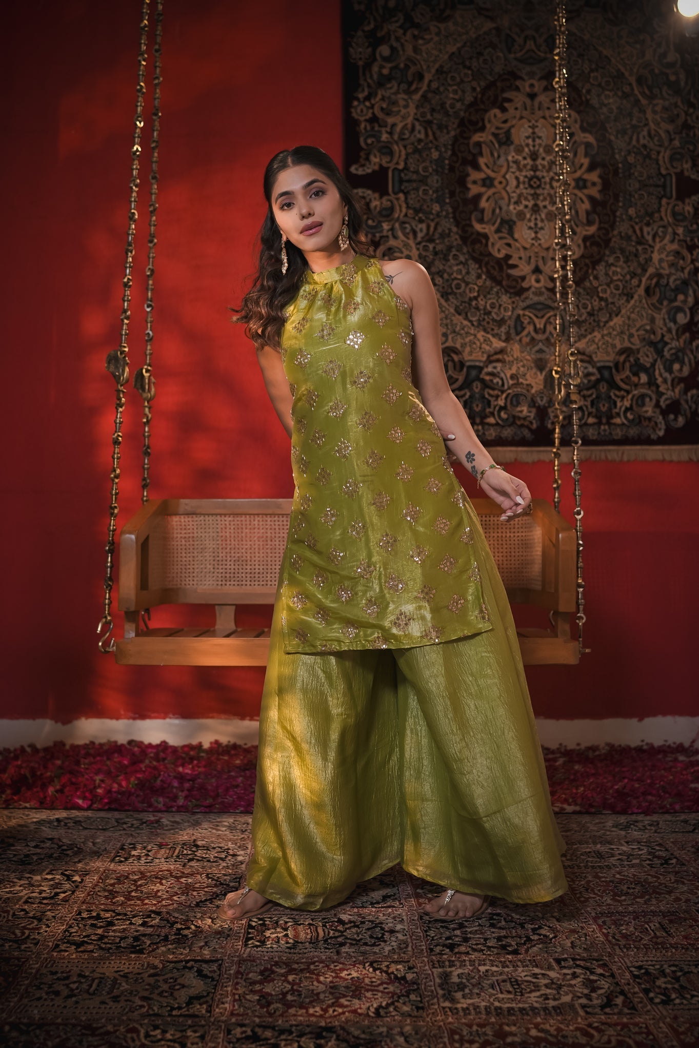 Naina Green Hand Work Suit Set
