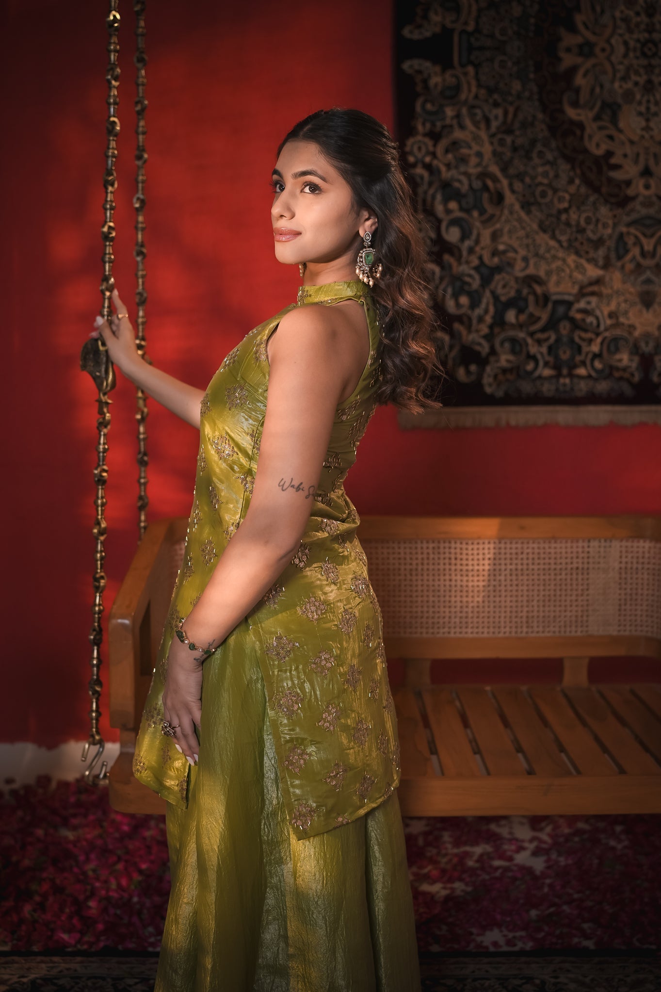 Naina Green Hand Work Suit Set