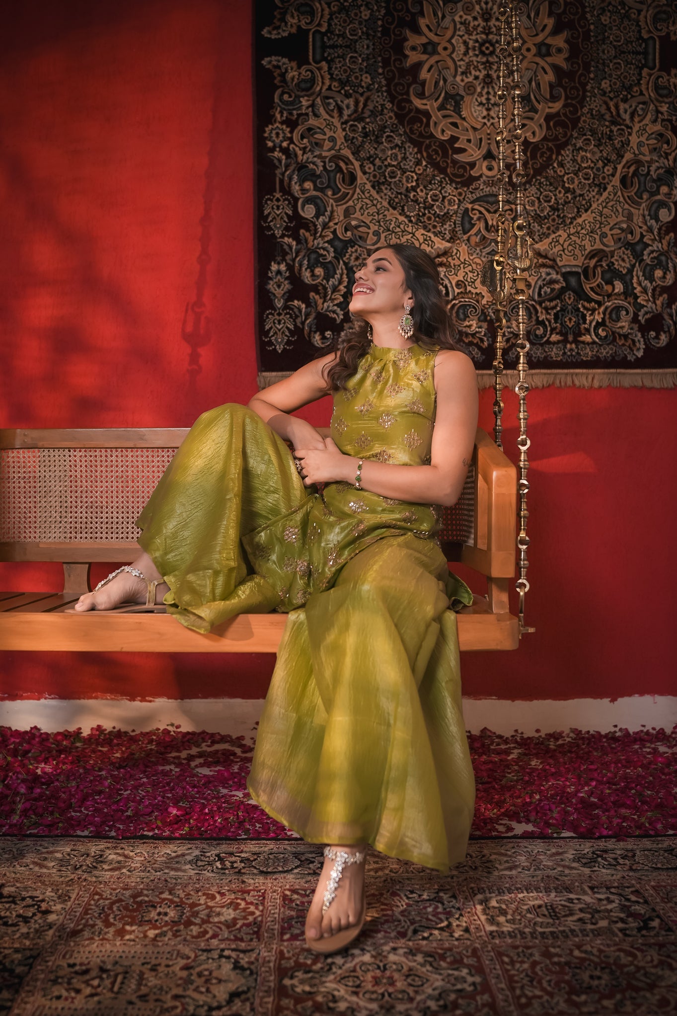 Naina Green Hand Work Suit Set