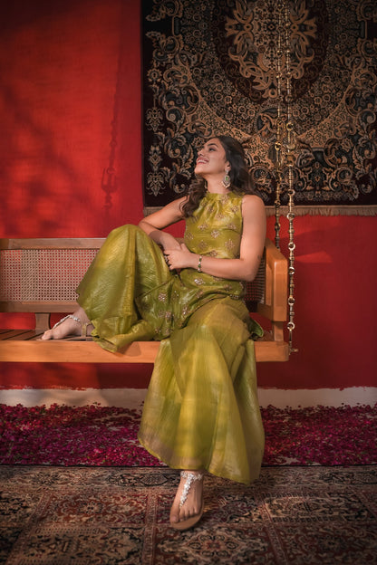 Naina Green Hand Work Suit Set