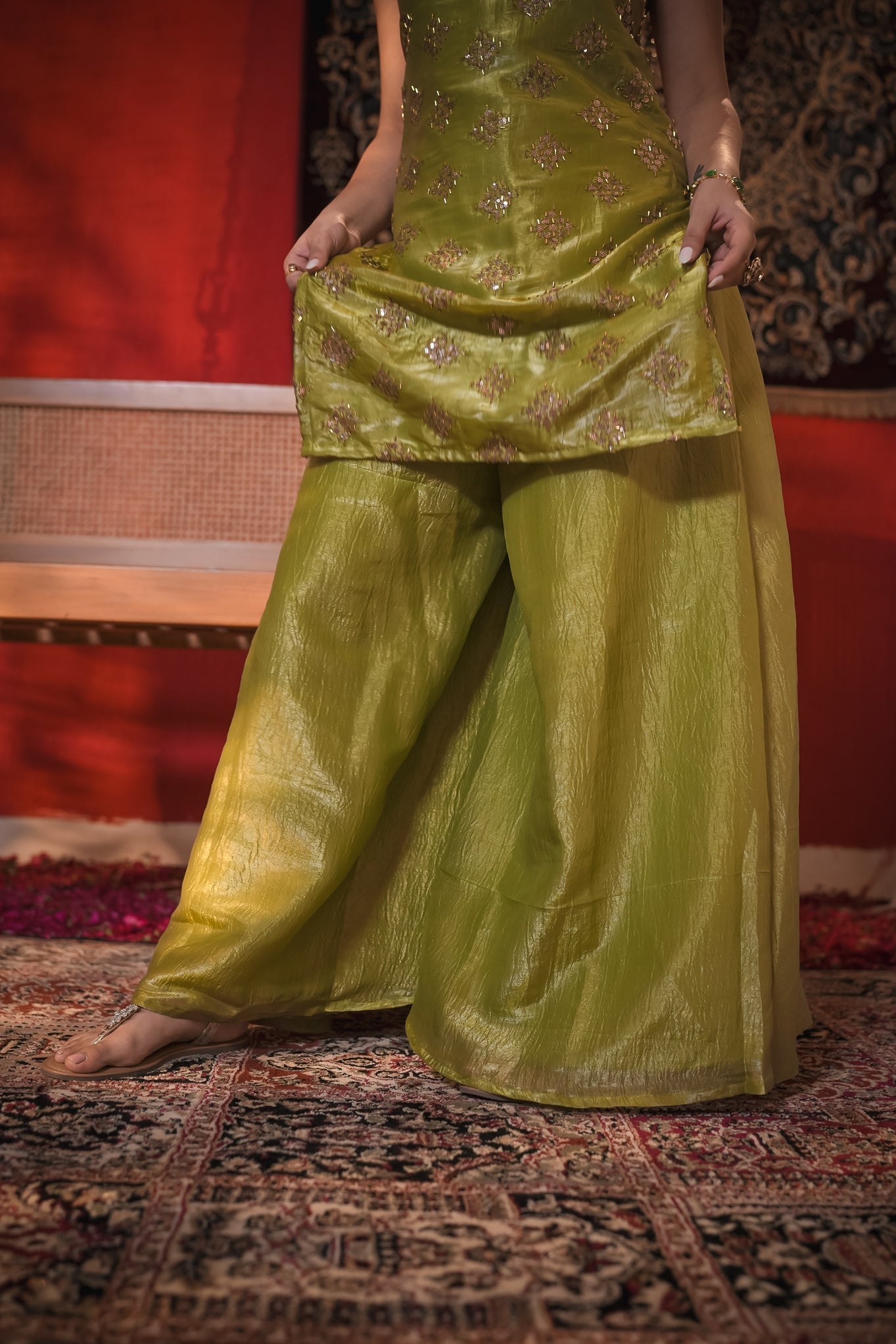 Naina Green Hand Work Suit Set