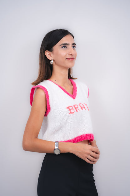 Brat Pink And White Knitted Vest