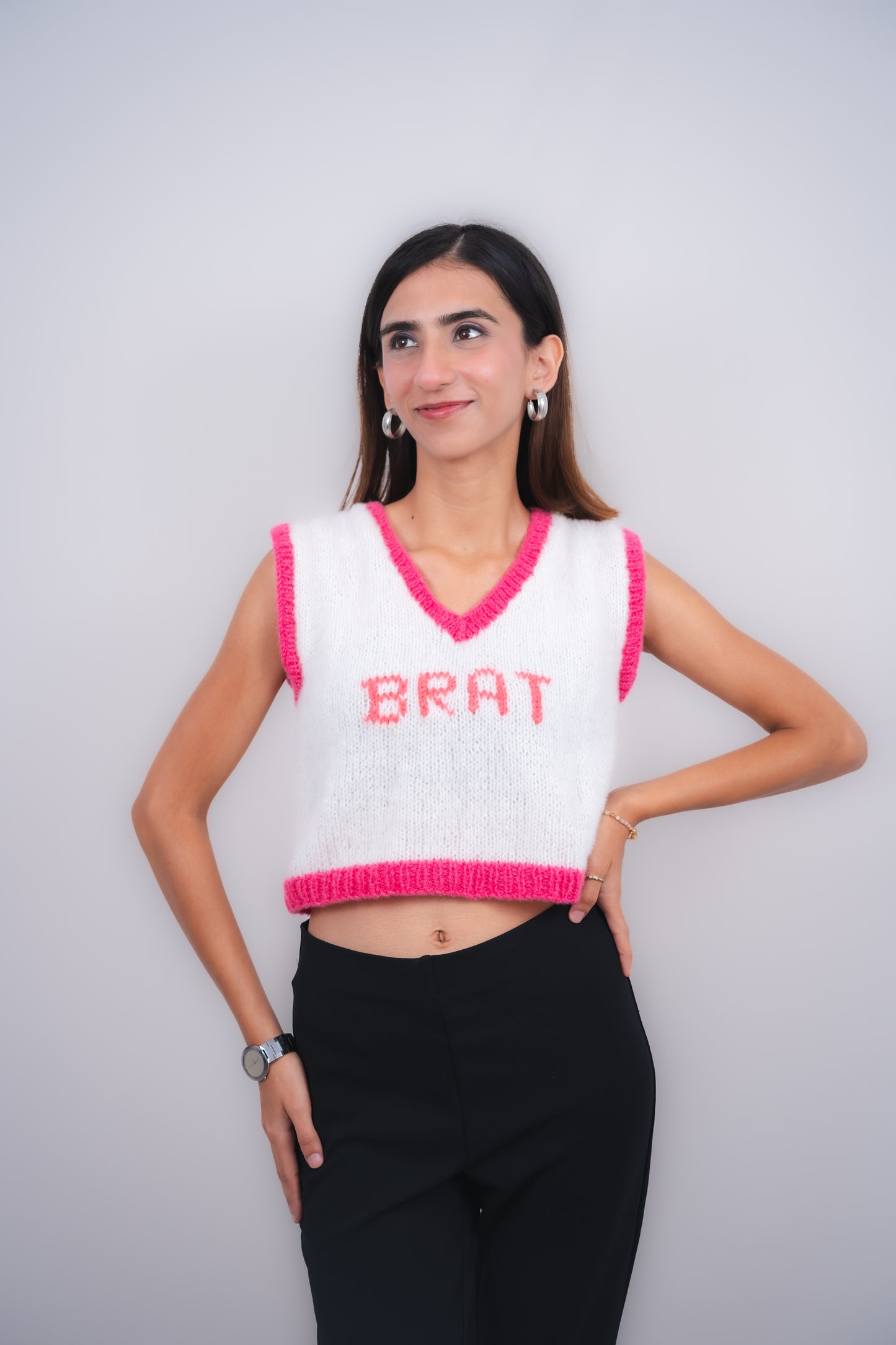 Brat Pink And White Knitted Vest