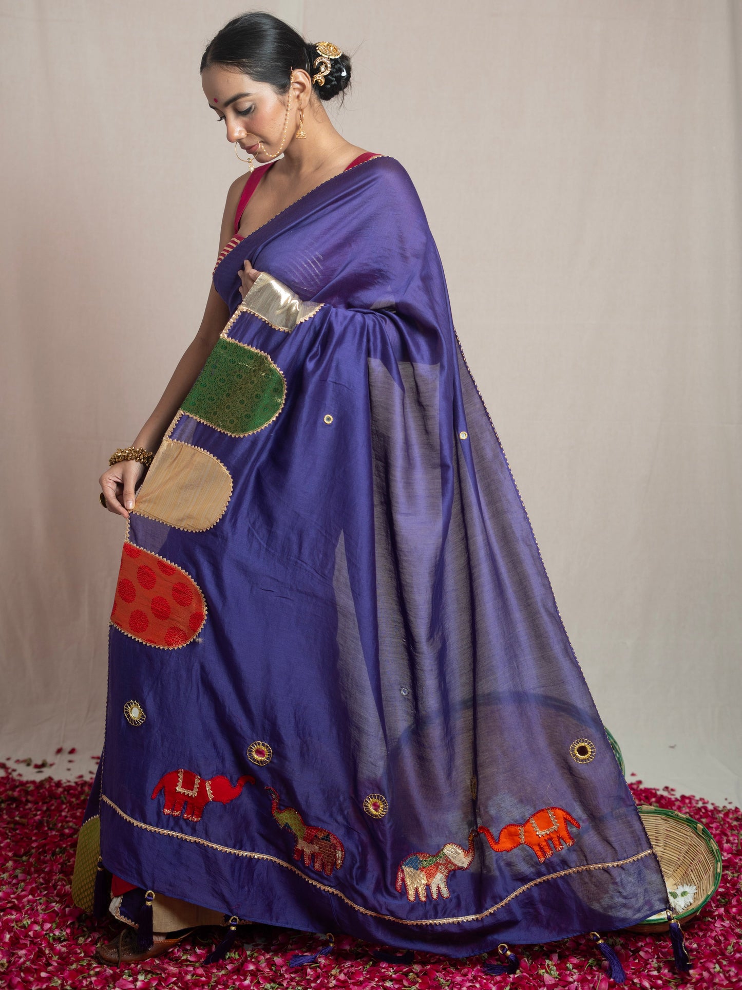 Paaro Hand Embroidered Elephant Blue Saree