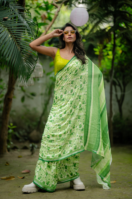 Lime And Lemon Print Saree
