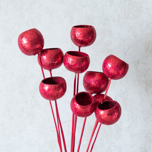 Red Glittery Bel Cup Sticks (Set Of 10)