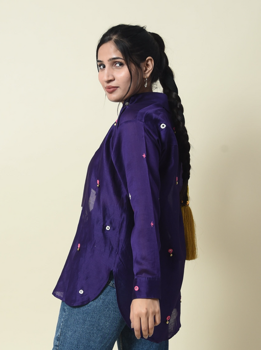 Violet Rukmini Chanderi Silk Ghungroo Shirt