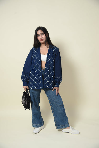 Indigo Madhubala Embroidered Cotton Shirt