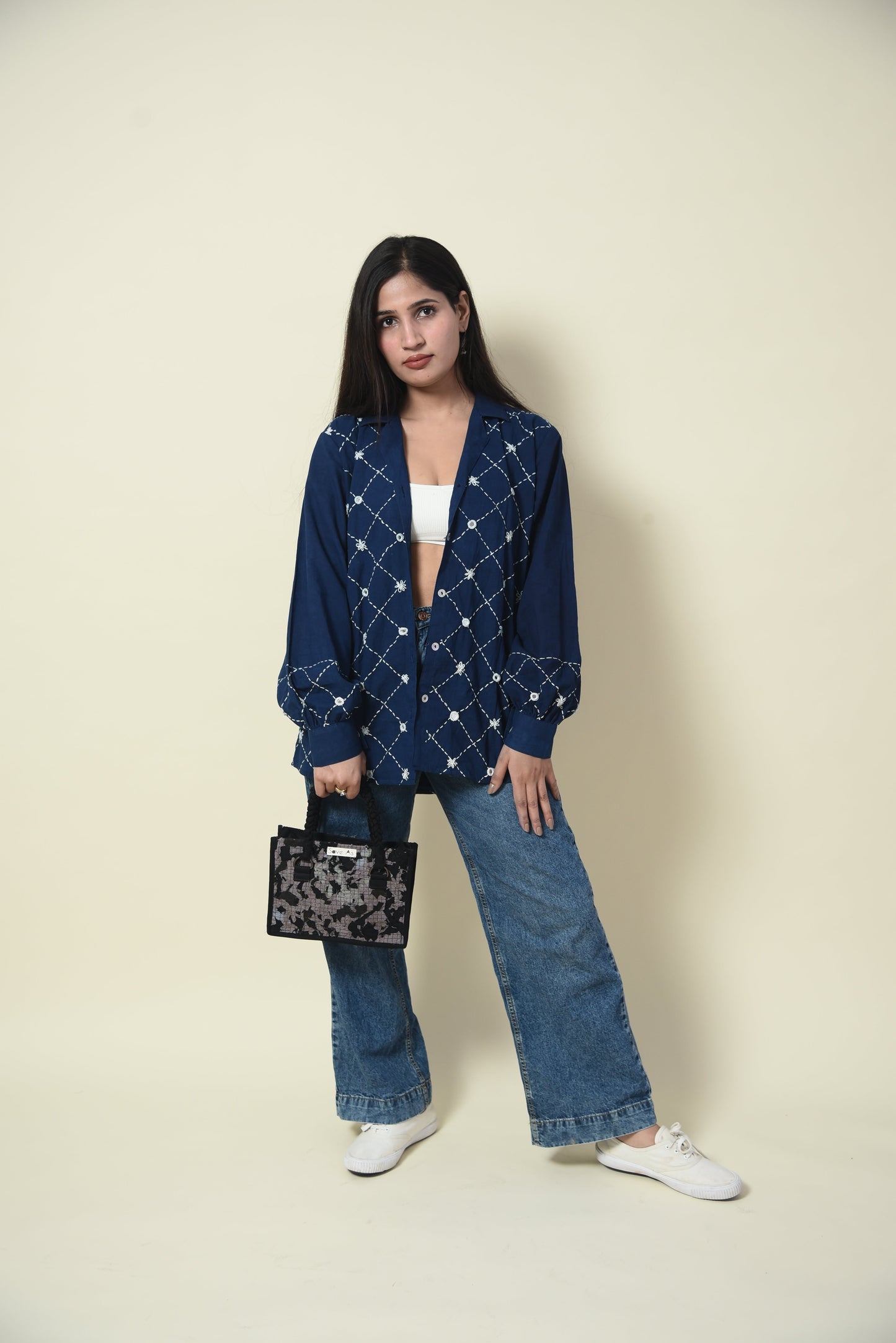 Indigo Madhubala Embroidered Cotton Shirt