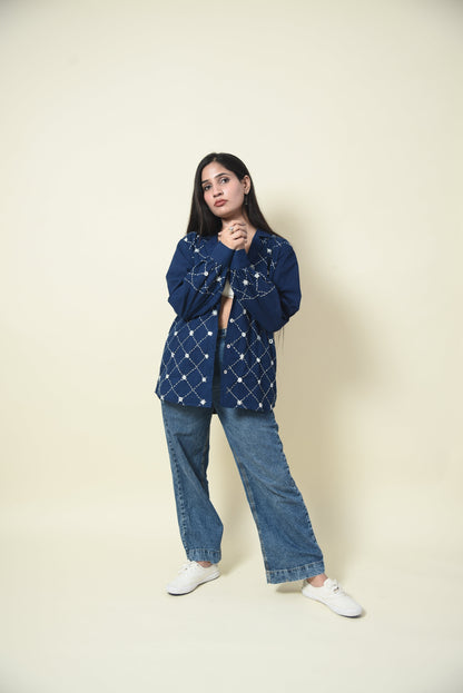 Indigo Madhubala Embroidered Cotton Shirt