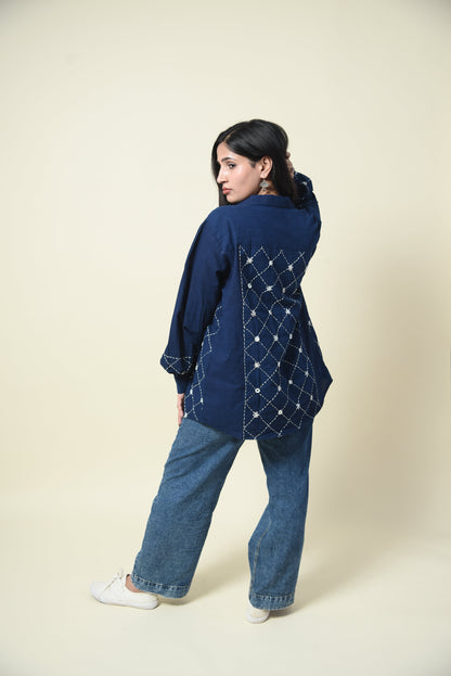 Indigo Madhubala Embroidered Cotton Shirt