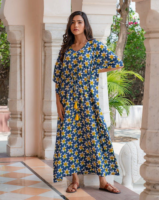 Daffodil Hand Block Printed Cotton Kaftan
