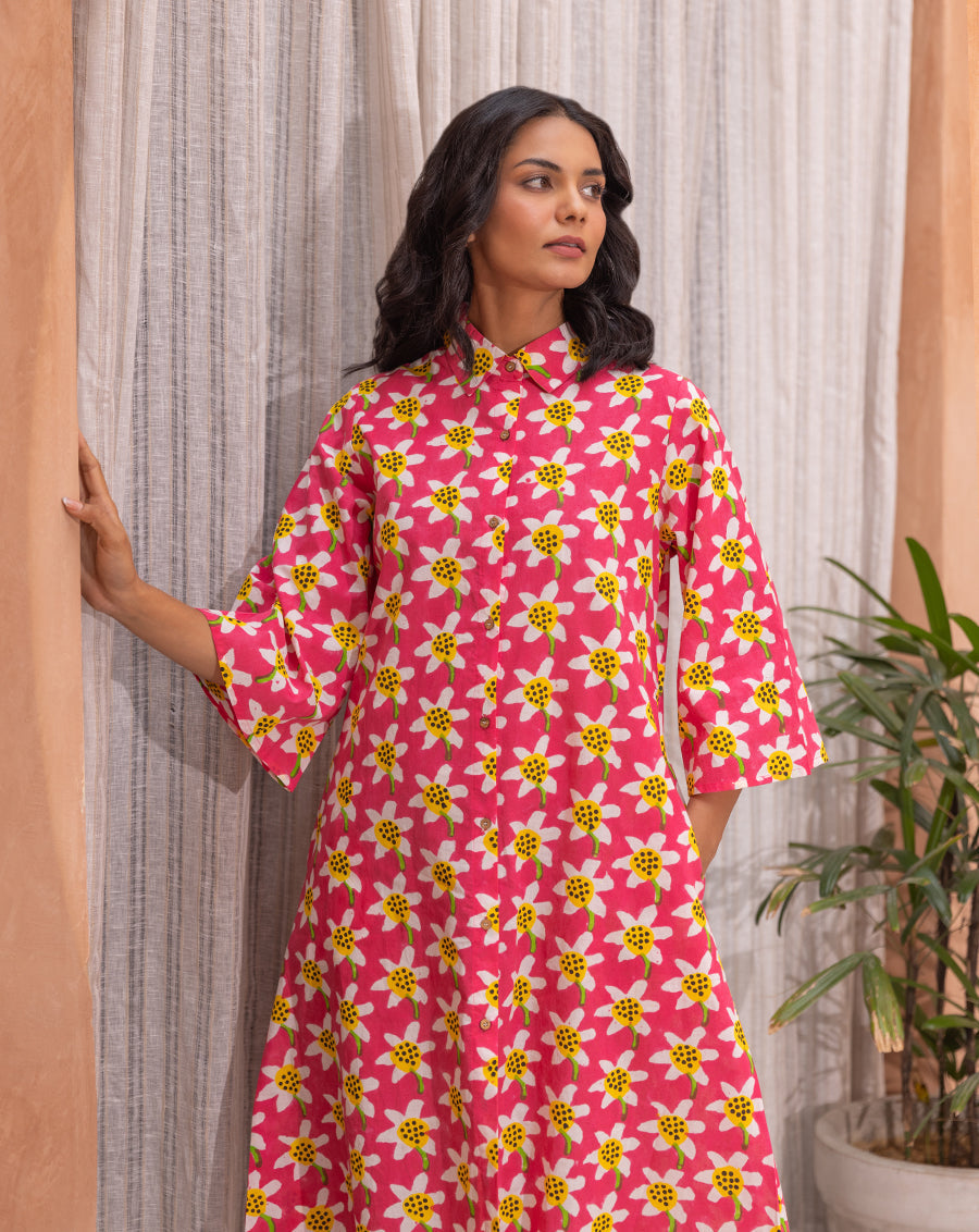 Daffodil Aye Line Soft Cotton Shirt Dress