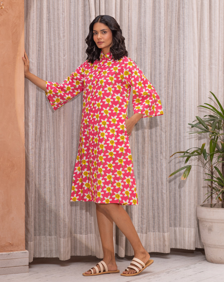 Daffodil Aye Line Soft Cotton Shirt Dress
