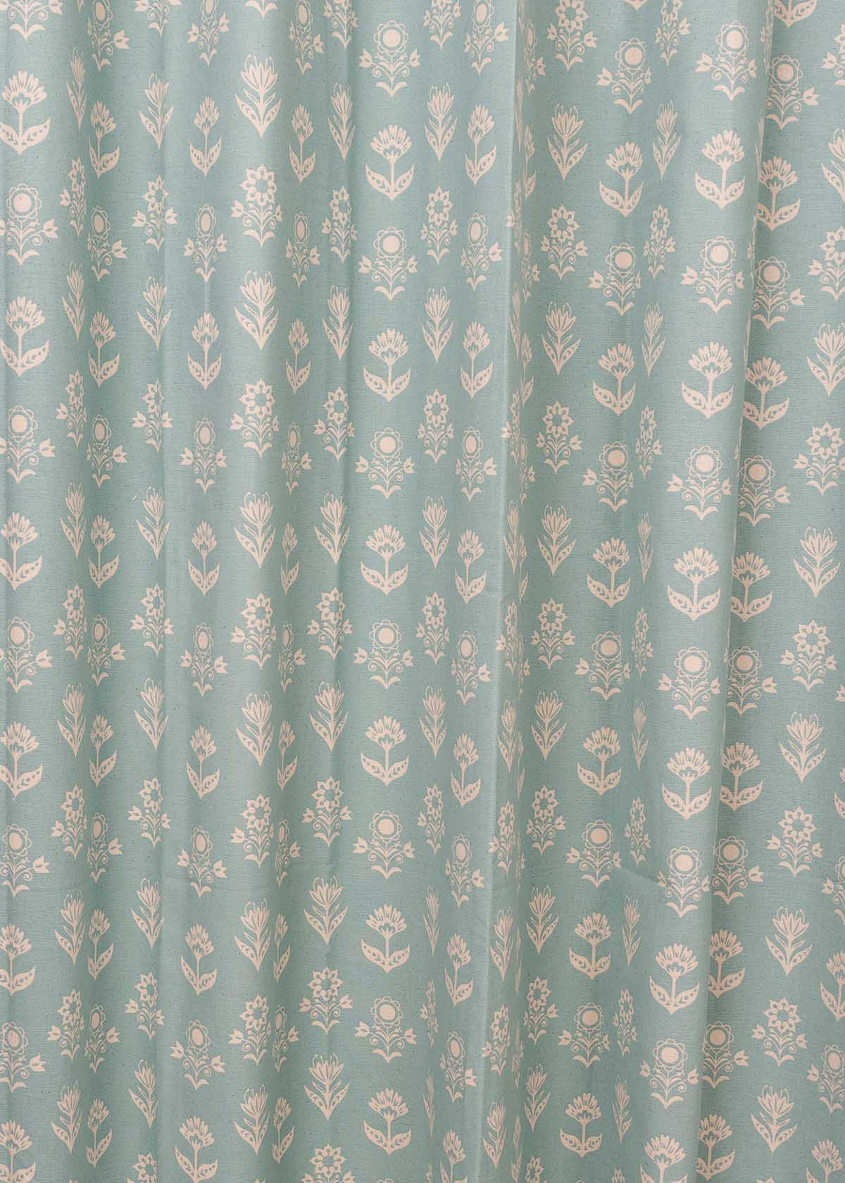 Room Darkening - Dahlia Cotton Floral Blue Curtain