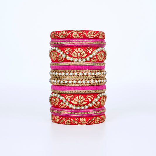 Diva Pink & Red Embroidered Bangle Set