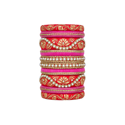 Diva Pink & Red Embroidered Bangle Set