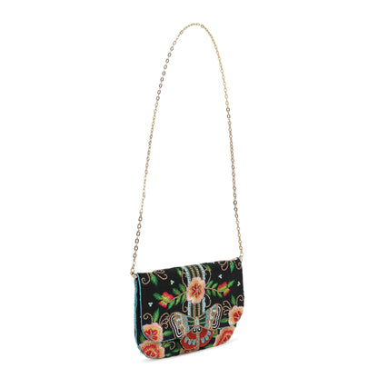 Butterfly Beaded Silk Flap Bag