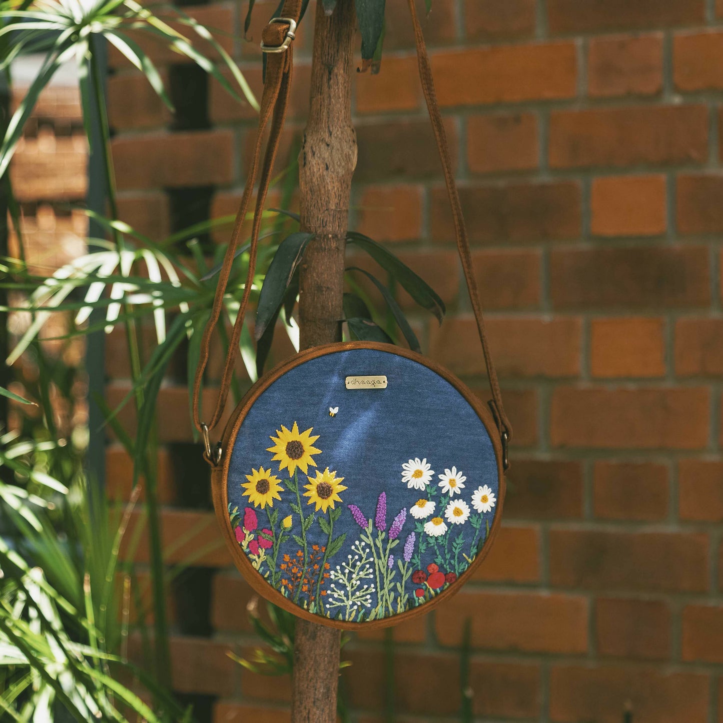 Denim Garden Round Sling Bag