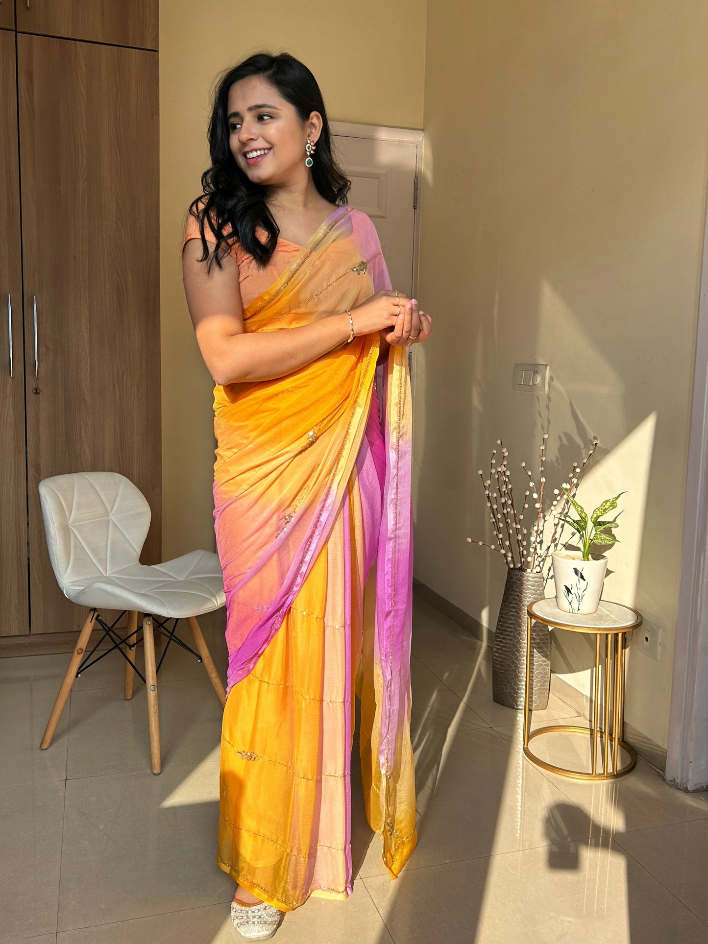 Rani Shaded Chiffon Saree