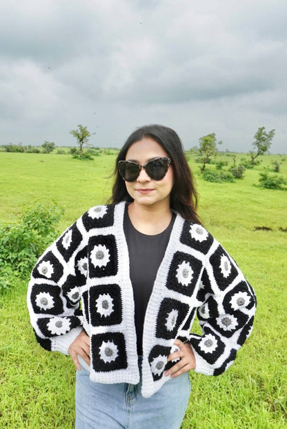 White Black Daisy Cardigan