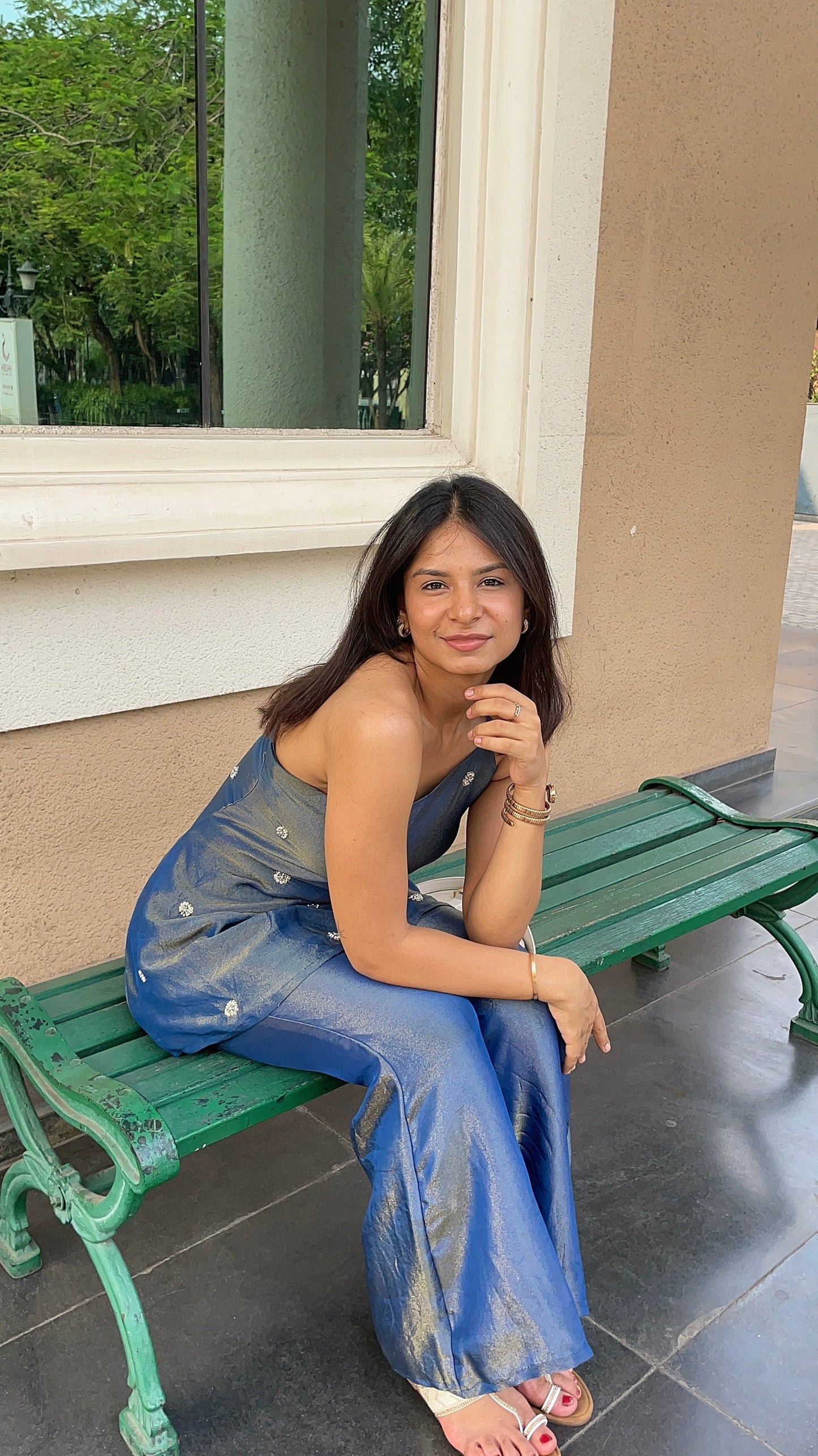 Blue Side Line Hand-embroidered Co-Ord Set