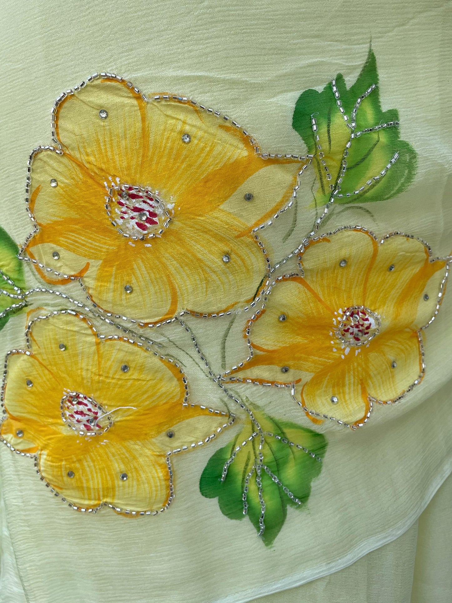 Gudhal ka Phool Handpainted Chiffon Saree