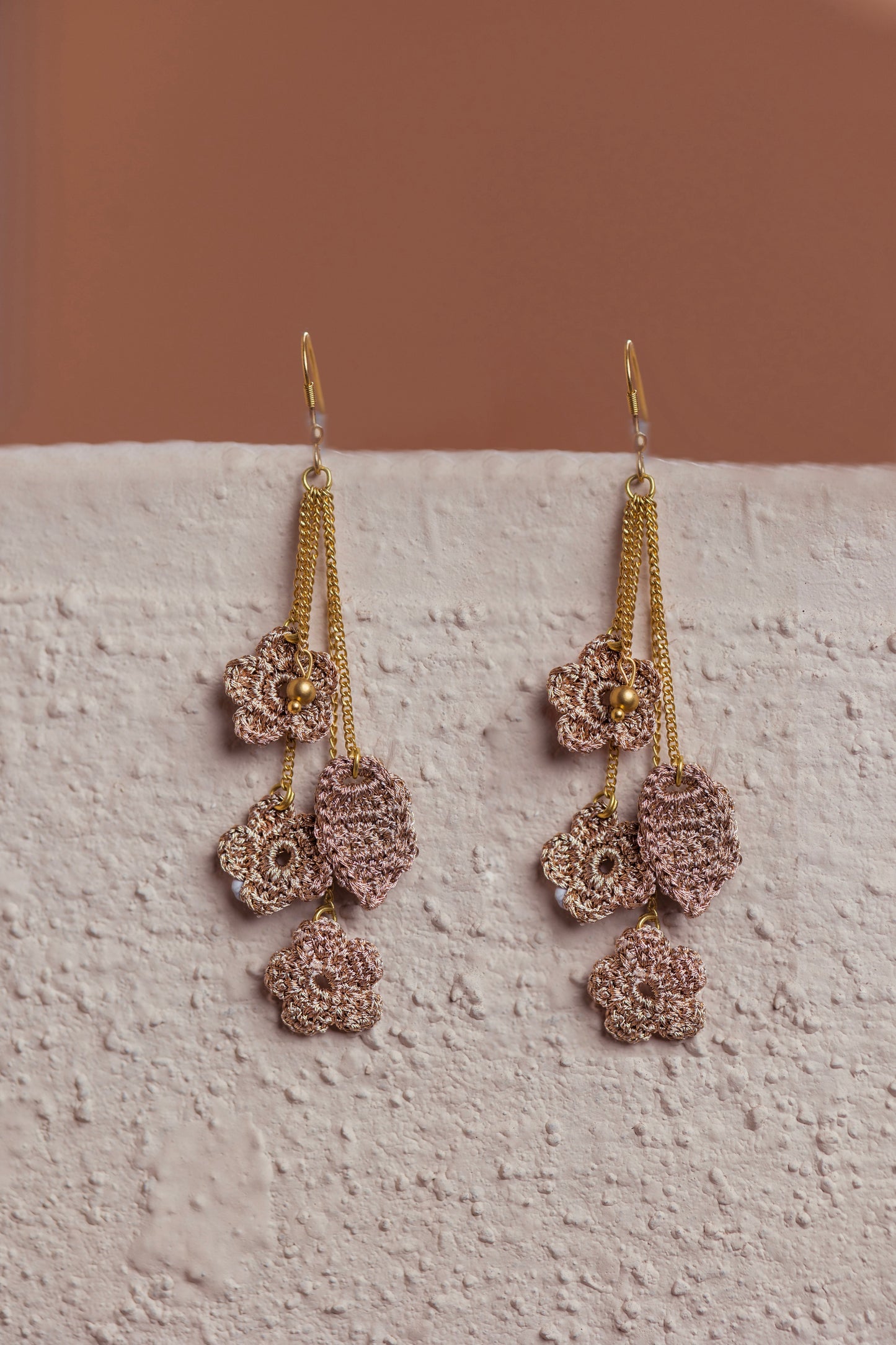 Flower Cluster Drop Hand-crochet Earrings