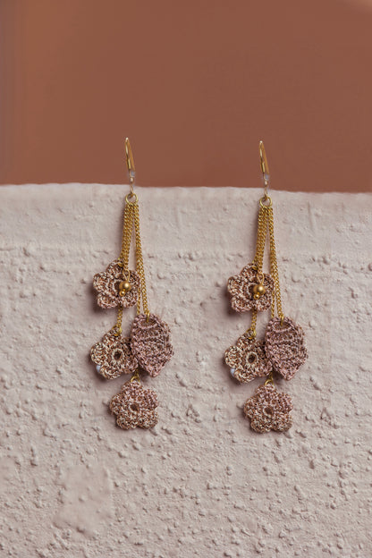 Flower Cluster Drop Hand-crochet Earrings
