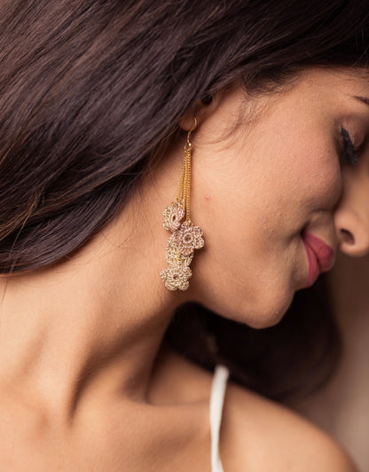 Flower Cluster Drop Hand-crochet Earrings